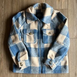 Cream and blue plaid jacket!